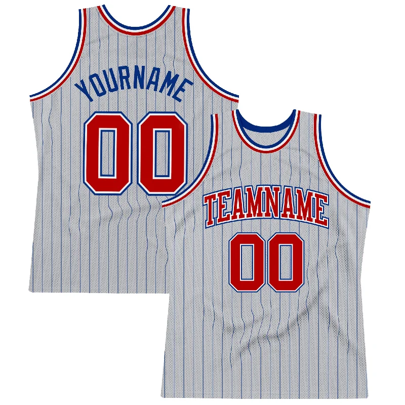 Basketball Jersey With All-Star Game Edition-Custom Gray Royal Pinstripe Red-White Authentic Basketball Jersey