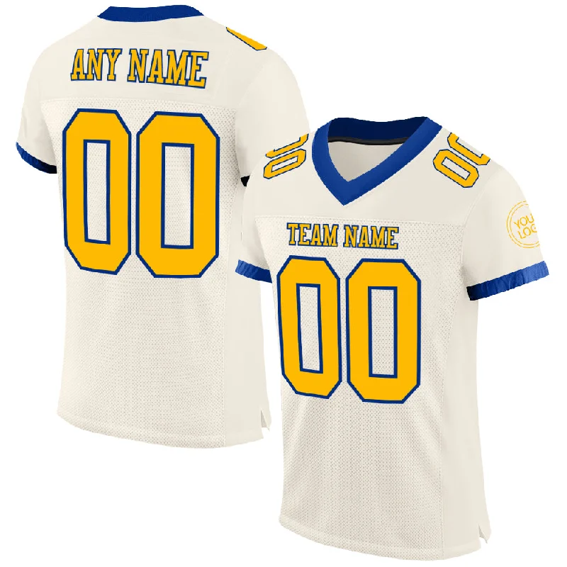 Football Jersey With Red And Blue-Custom Cream Gold-Royal Mesh Authentic Football Jersey