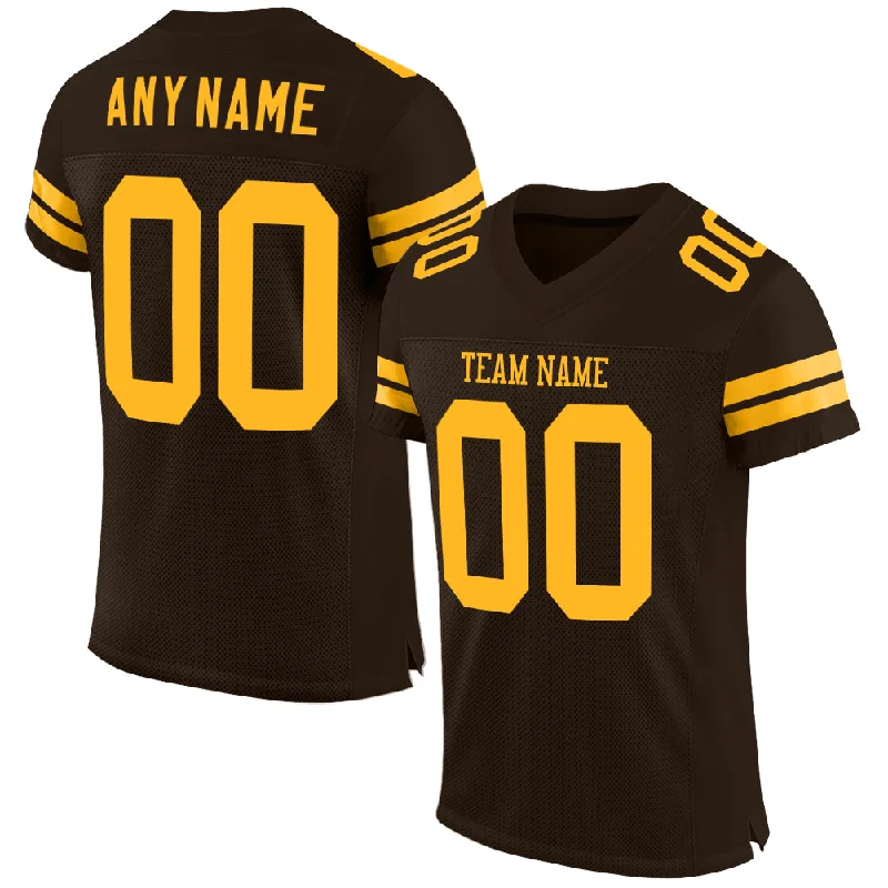 Football Jersey With Recycled Polyester-Custom Brown Gold Mesh Authentic Football Jersey