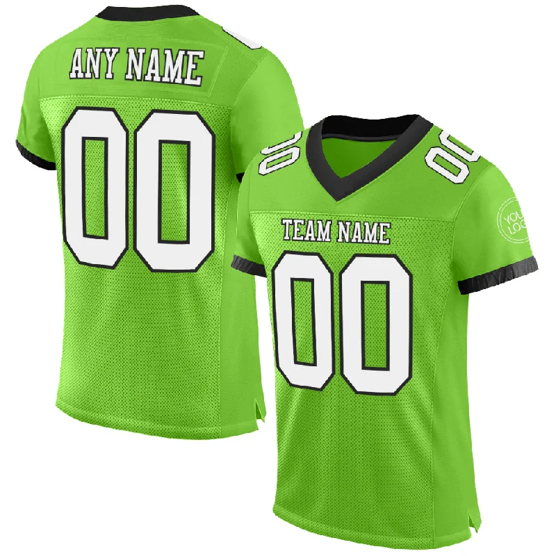 Football Jersey For Kids-Custom Neon Green White-Black Mesh Authentic Football Jersey