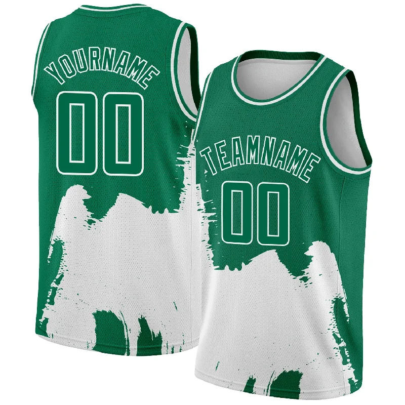 Basketball Jersey With Custom Font Styles-Custom Kelly Green White 3D Pattern Design Abstract Grunge Halftone Art Authentic Basketball Jersey