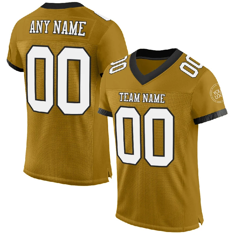 Football Jersey With Hip-Hop Vibe-Custom Old Gold White-Black Mesh Authentic Football Jersey