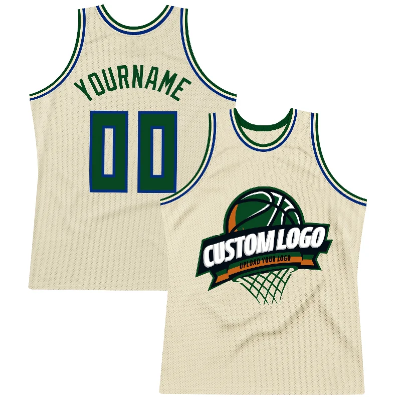 Basketball Jersey With Streetball Theme-Custom Cream Green-Royal Authentic Throwback Basketball Jersey