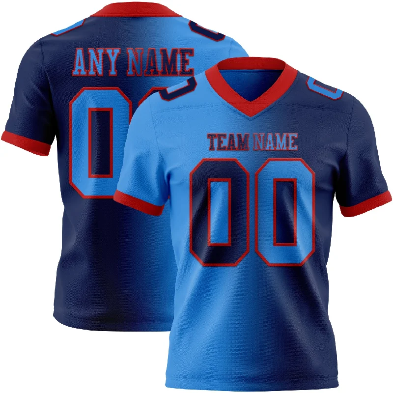 Football Jersey With Performance Fabric-Custom Navy Powder Blue-Red Mesh Authentic Gradient Fashion Football Jersey