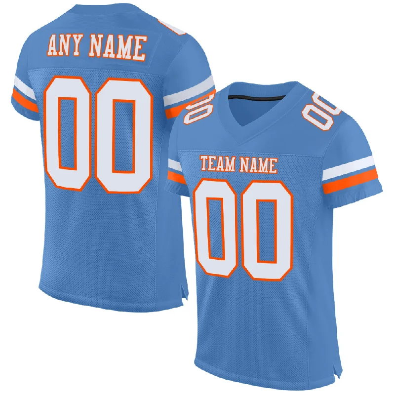 Football Jersey With Premium Stitching-Custom Powder Blue White-Orange Mesh Authentic Football Jersey