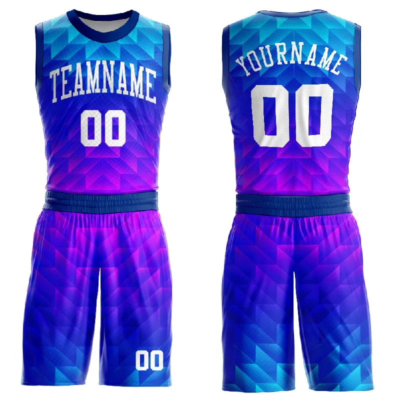 Basketball Jersey With Screen-Printed Graphics-Custom Royal White Light Blue-Hot Pink Round Neck Sublimation Basketball Suit Jersey