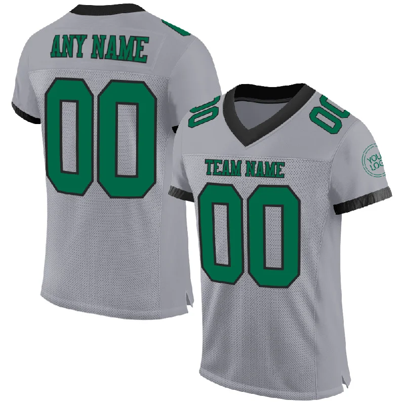 Football Jersey With Moisture-Wicking Tech-Custom Gray Kelly Green-Black Mesh Authentic Football Jersey