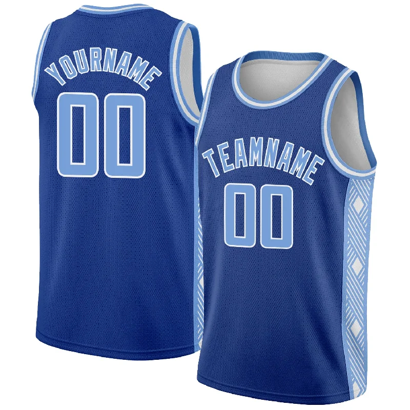 Basketball Jersey With Designer Collaboration-Custom Royal Light Blue-White Side Panel Abstract Lines Authentic City Edition Basketball Jersey