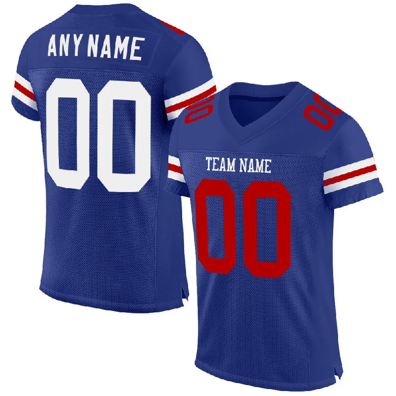 Football Jersey With High School Team Logos-Custom Royal White-Red Mesh Authentic Football Jersey