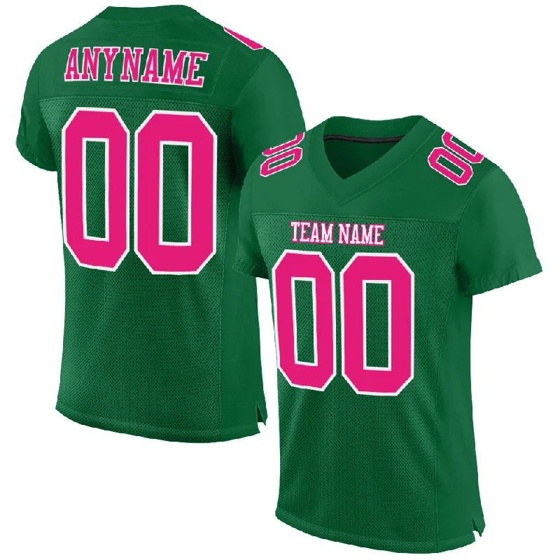 Football Jersey With Comic Book Graphics-Custom Kelly Green Hot Pink-White Mesh Authentic Football Jersey