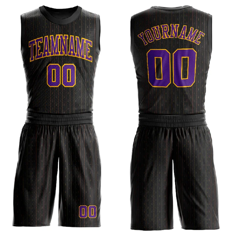 Basketball Jersey With Airflow Channels-Custom Black Purple-Gold Round Neck Sublimation Basketball Suit Jersey