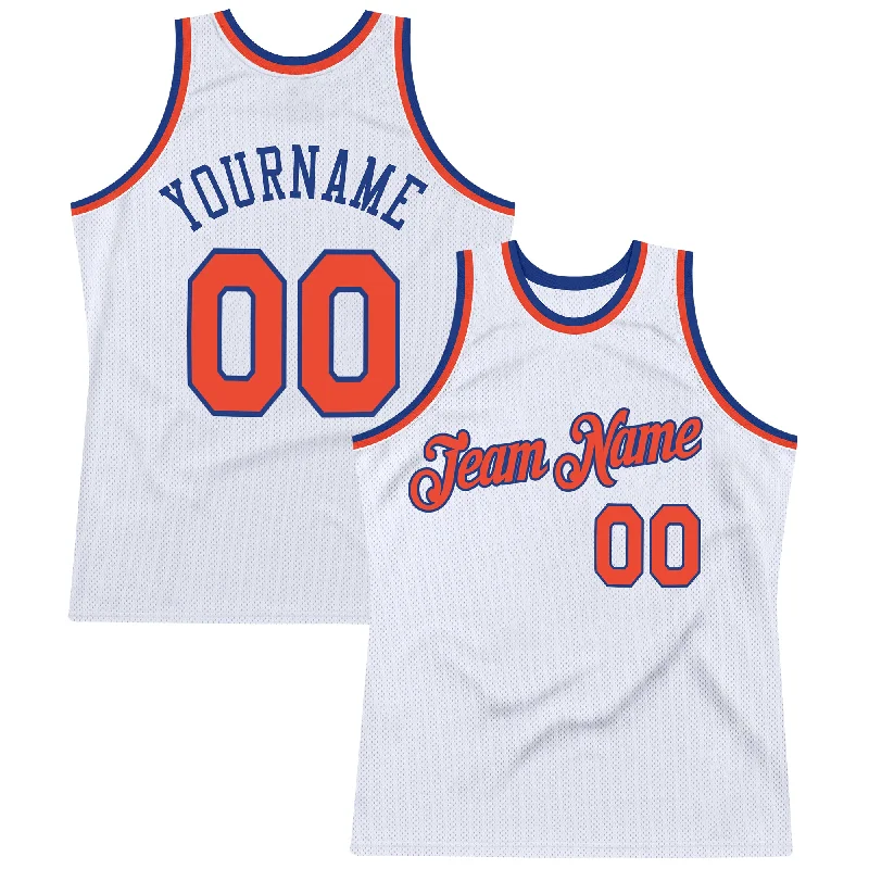 Basketball Jersey For Short Players-Custom White Orange-Royal Authentic Throwback Basketball Jersey