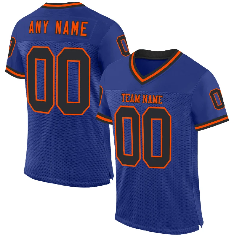 Football Jersey With Premium Stitching-Custom Royal Black-Orange Mesh Authentic Throwback Football Jersey