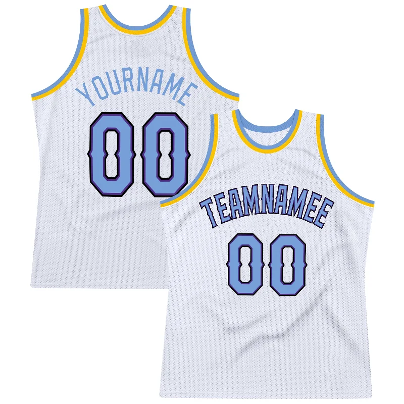 Basketball Jersey With Screen-Printed Graphics-Custom White Light Blue-Purple Authentic Throwback Basketball Jersey