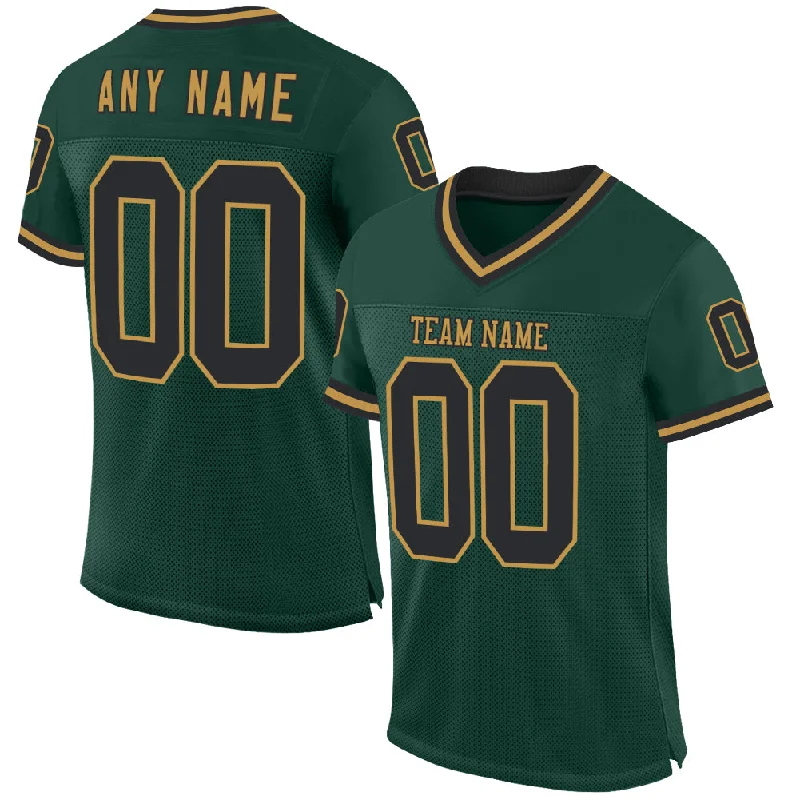 Football Jersey With Team Logo-Custom Green Black-Old Gold Mesh Authentic Throwback Football Jersey