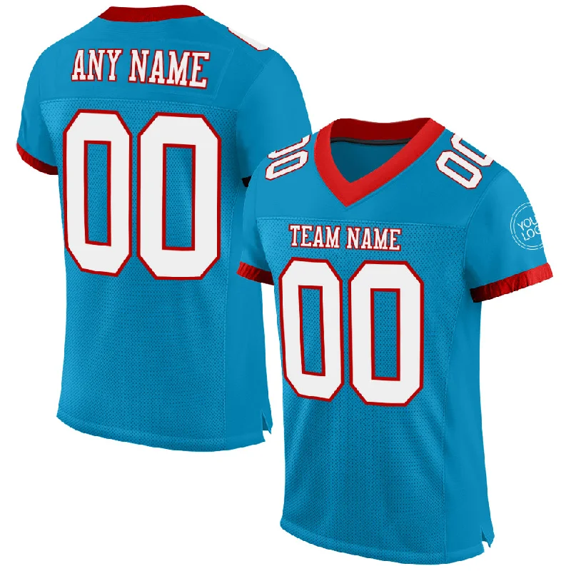 Football Jersey For Wide Receivers-Custom Panther Blue White-Red Mesh Authentic Football Jersey