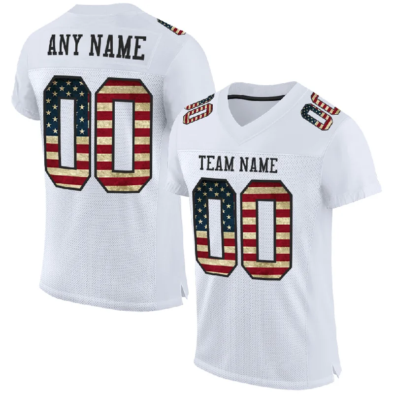 Football Jersey With Adjustable Fit-Custom White Vintage USA Flag-Black Mesh Authentic Football Jersey