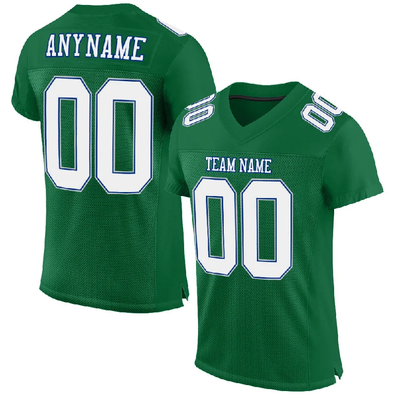 Football Jersey With Stitched Logos-Custom Kelly Green White Royal-Gray Mesh Authentic Football Jersey