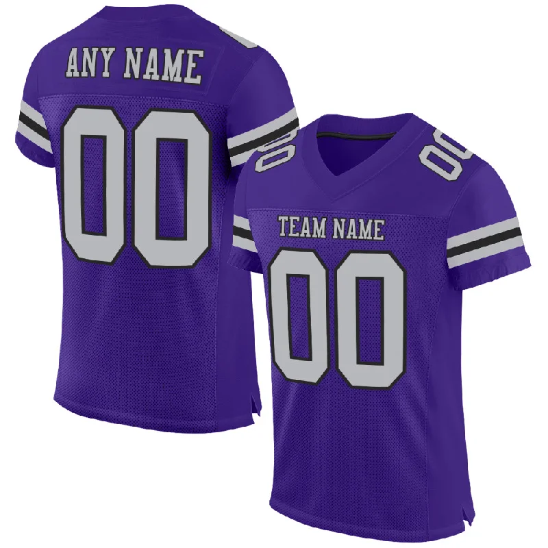 Football Jersey With Smart Fabric Technology-Custom Purple Gray-Black Mesh Authentic Football Jersey