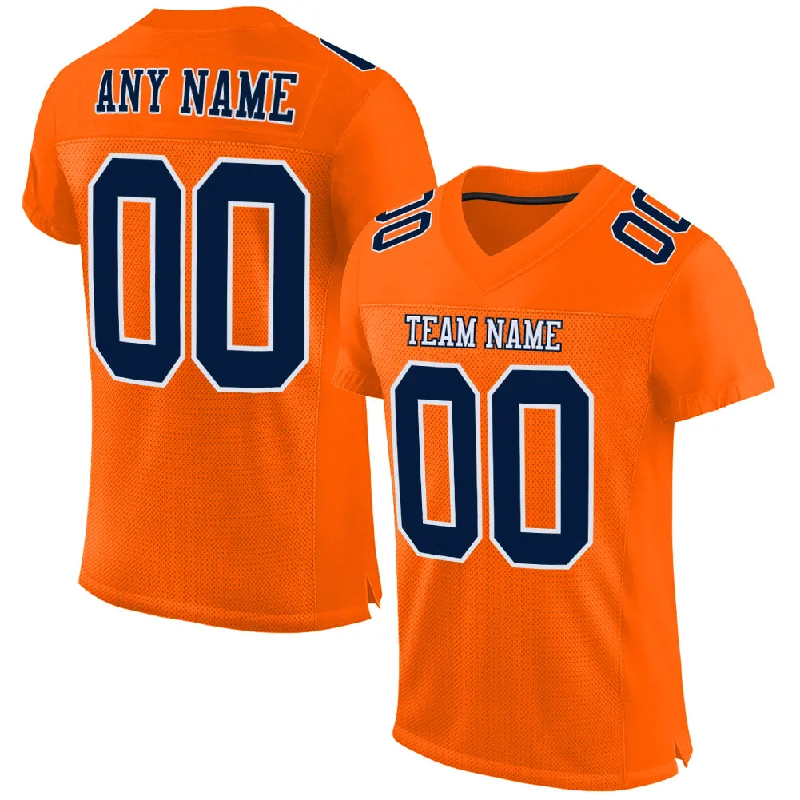 Football Jersey With Limited Edition Design-Custom Orange Navy-White Mesh Authentic Football Jersey