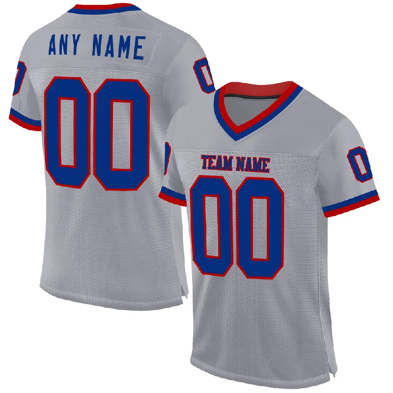 Football Jersey With Retro Design-Custom Gray Royal-Red Mesh Authentic Throwback Football Jersey