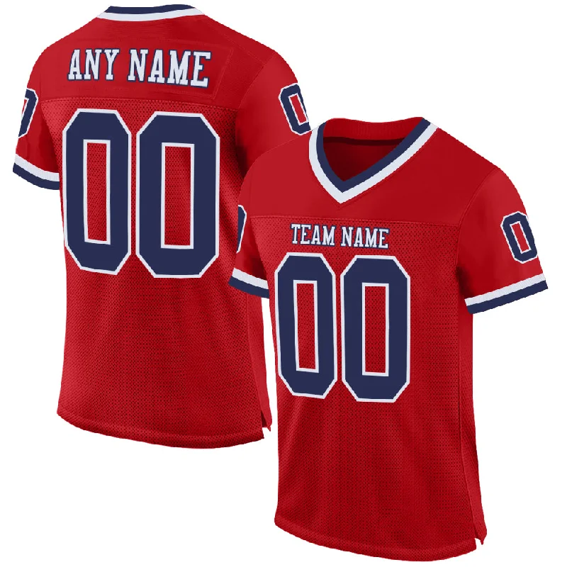 Football Jersey For Outdoor Play-Custom Red Navy-White Mesh Authentic Throwback Football Jersey