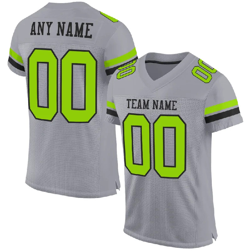 Football Jersey With Color Block Pattern-Custom Gray Neon Green-Black Mesh Authentic Football Jersey