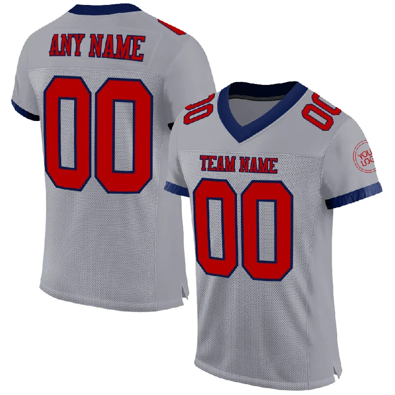 Football Jersey For Practice-Custom Gray Red-Navy Mesh Authentic Football Jersey