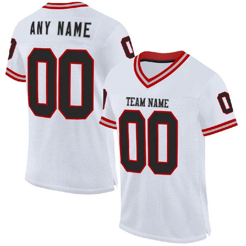 Football Jersey With Designer Collaboration-Custom White Black Red-Gray Mesh Authentic Throwback Football Jersey