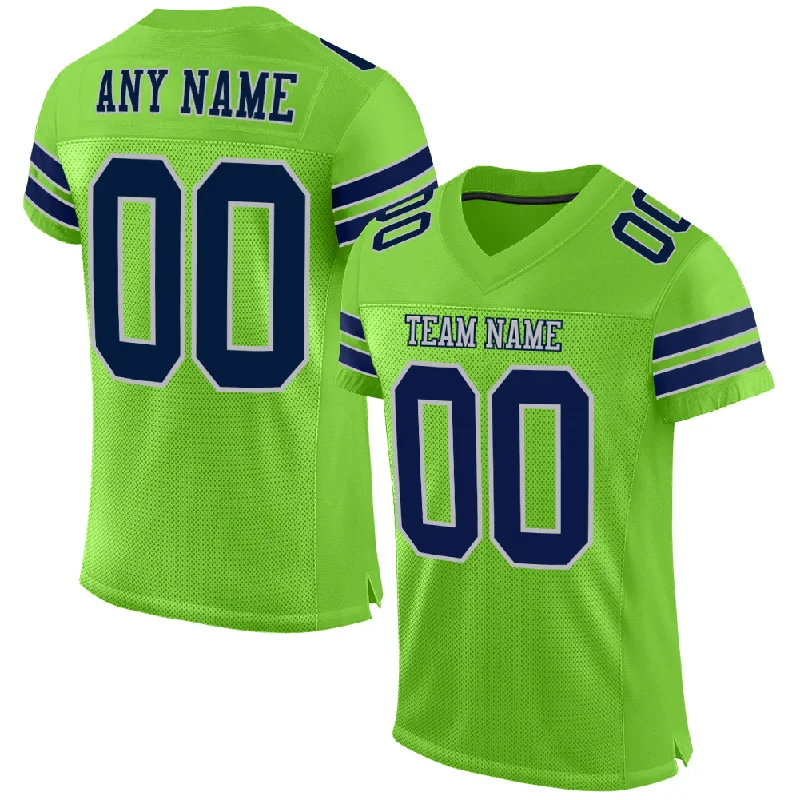 Football Jersey With Urban Fashion Appeal-Custom Neon Green Navy-Gray Mesh Authentic Football Jersey