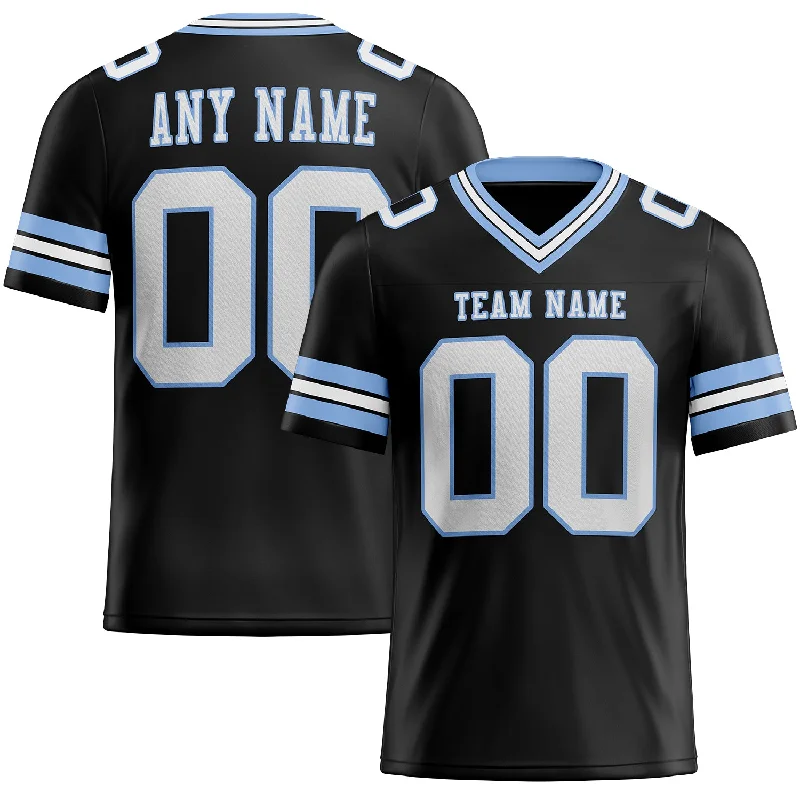 Football Jersey For Defensive Linemen-Custom Black White-Light Blue Mesh Authentic Football Jersey