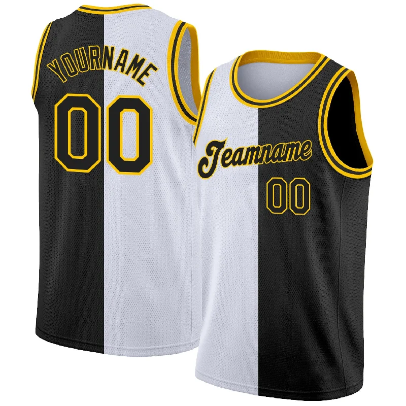 Basketball Jersey With Lightweight Material-Custom White Black-Gold Authentic Split Fashion Basketball Jersey