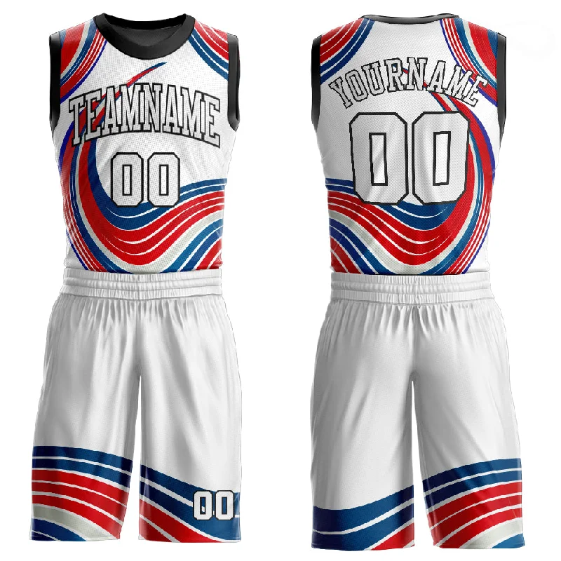 Basketball Jersey For Women-Custom White White-Red Round Neck Sublimation Basketball Suit Jersey