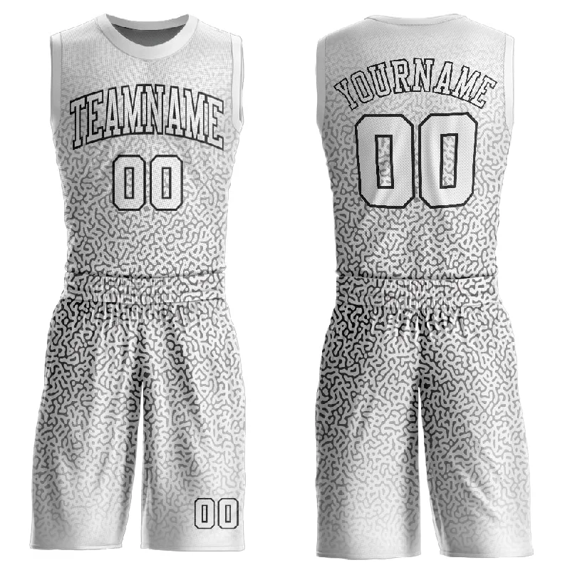 Basketball Jersey For Youth-Custom White White-Black Round Neck Sublimation Basketball Suit Jersey