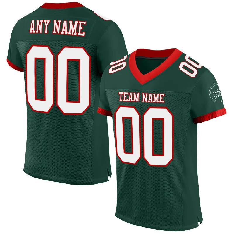 Football Jersey With 3D Embroidery-Custom Green White-Red Mesh Authentic Football Jersey