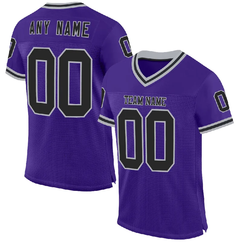 Football Jersey With Iconic Number-Custom Purple Black-Gray Mesh Authentic Throwback Football Jersey