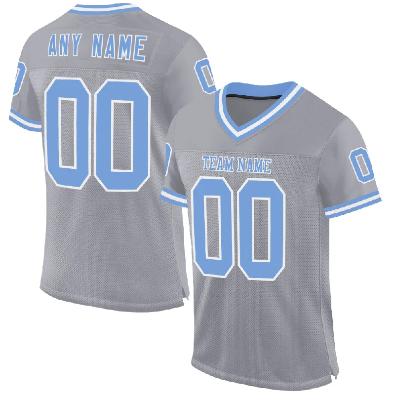 Football Jersey With Floral Patterns-Custom Gray Light Blue-White Mesh Authentic Throwback Football Jersey