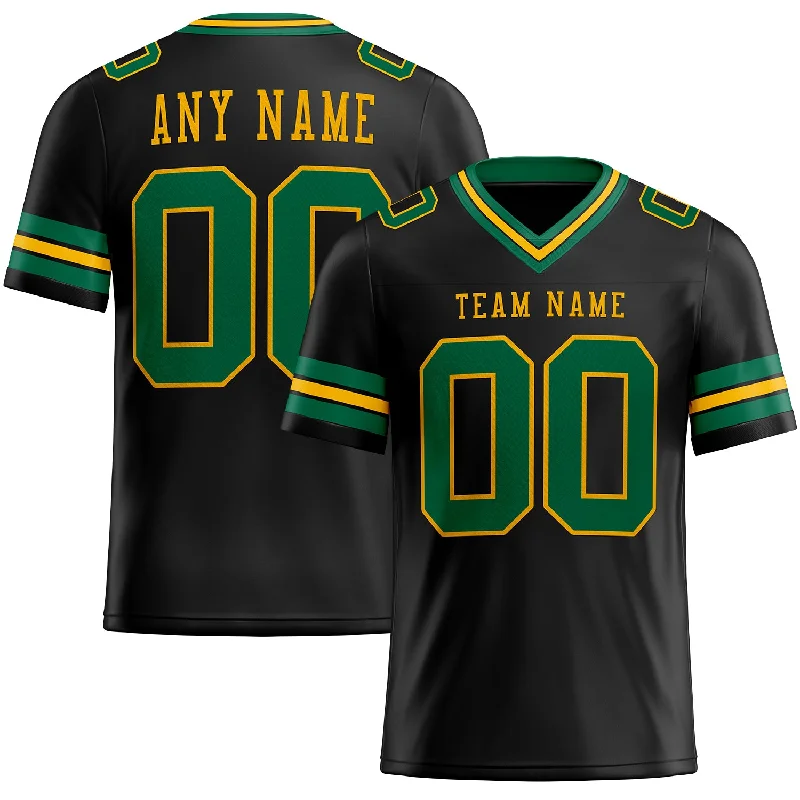 Football Jersey With Team Logo-Custom Black Kelly Green-Gold Mesh Authentic Football Jersey