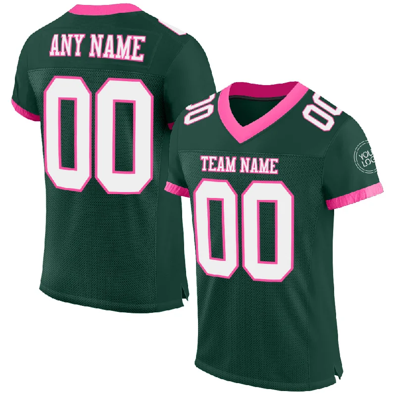 Football Jersey With Retro Design-Custom Green White-Pink Mesh Authentic Football Jersey