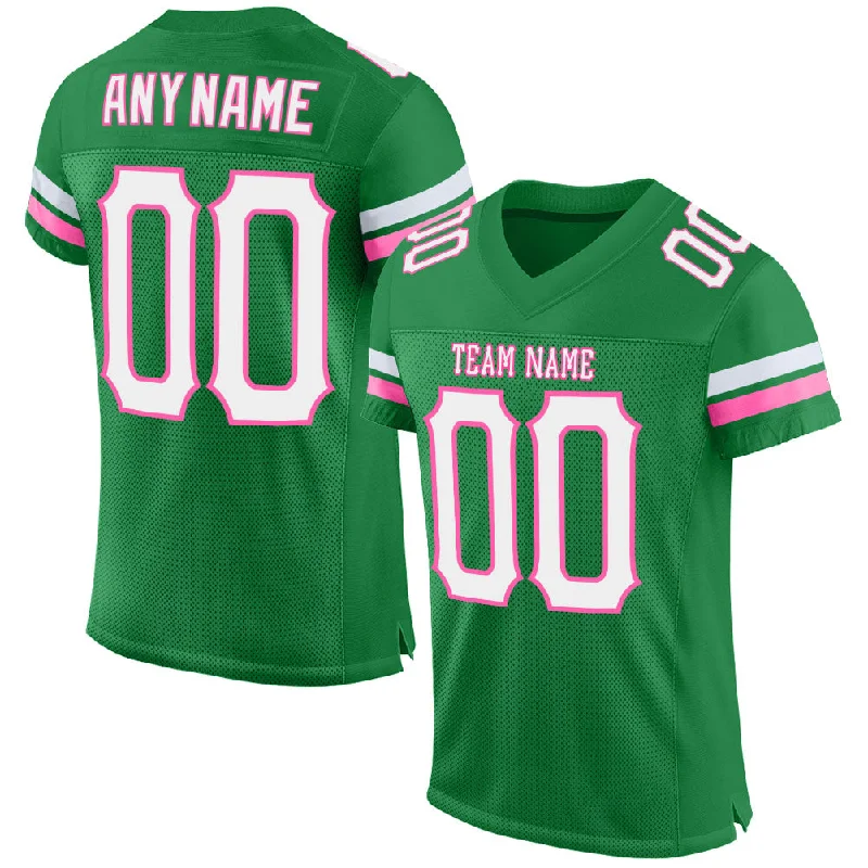 Football Jersey With Ergonomic Fit-Custom Grass Green White-Pink Mesh Authentic Football Jersey