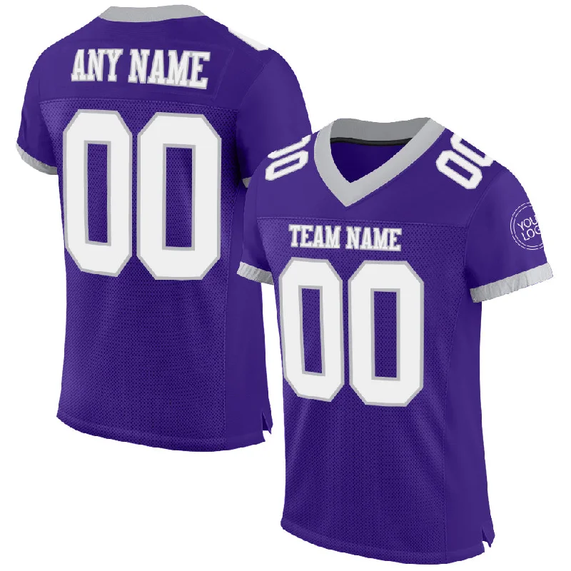 Football Jersey With Championship Edition-Custom Purple White-Gray Mesh Authentic Football Jersey