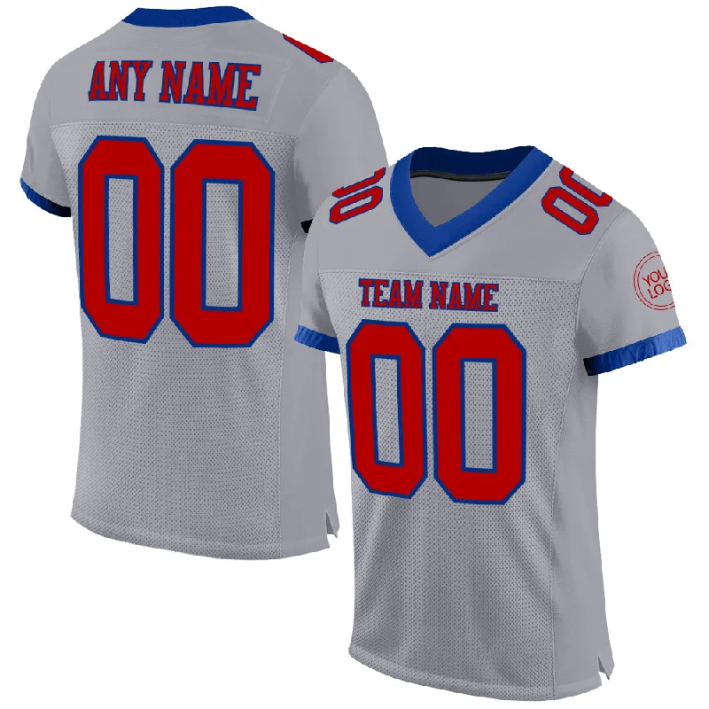 Football Jersey With Extra Ventilation-Custom Gray Red-Royal Mesh Authentic Football Jersey