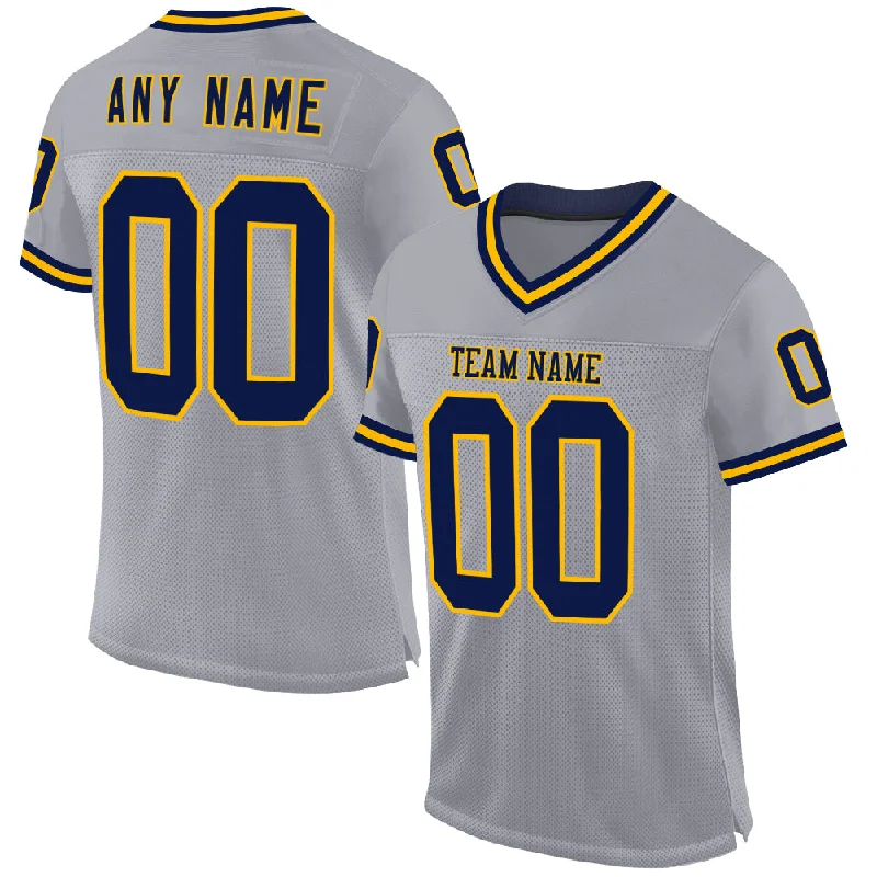 Football Jersey With Custom Number-Custom Gray Navy-Gold Mesh Authentic Throwback Football Jersey