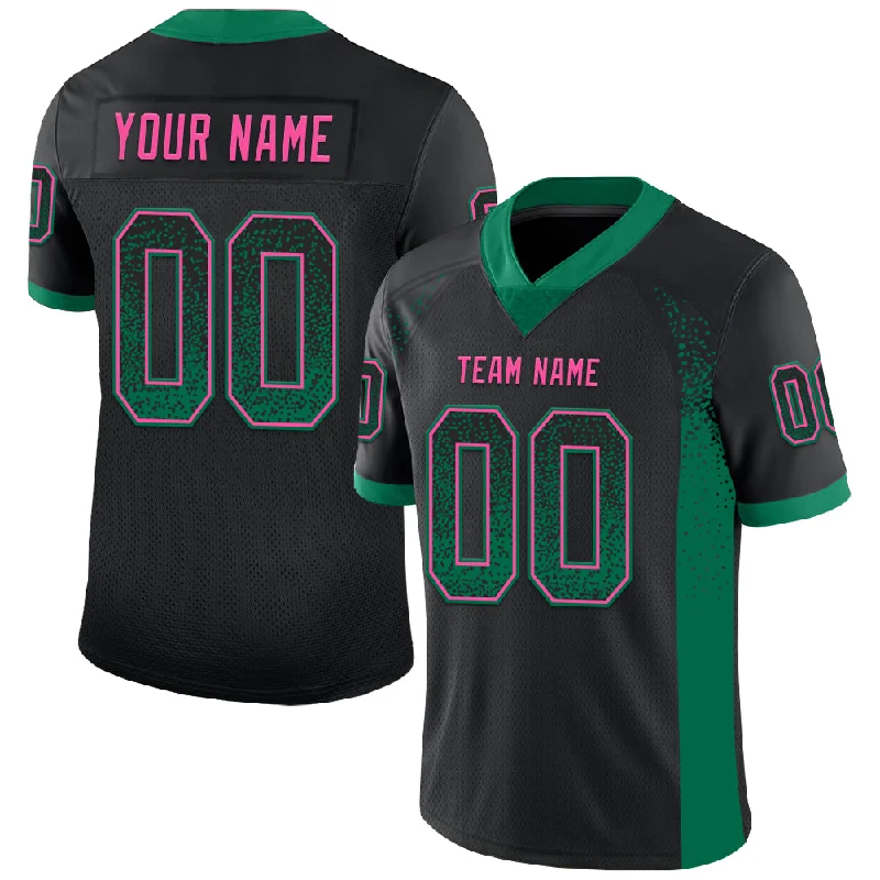 Football Jersey For Offensive Linemen-Custom Black Kelly Green-Pink Mesh Drift Fashion Football Jersey