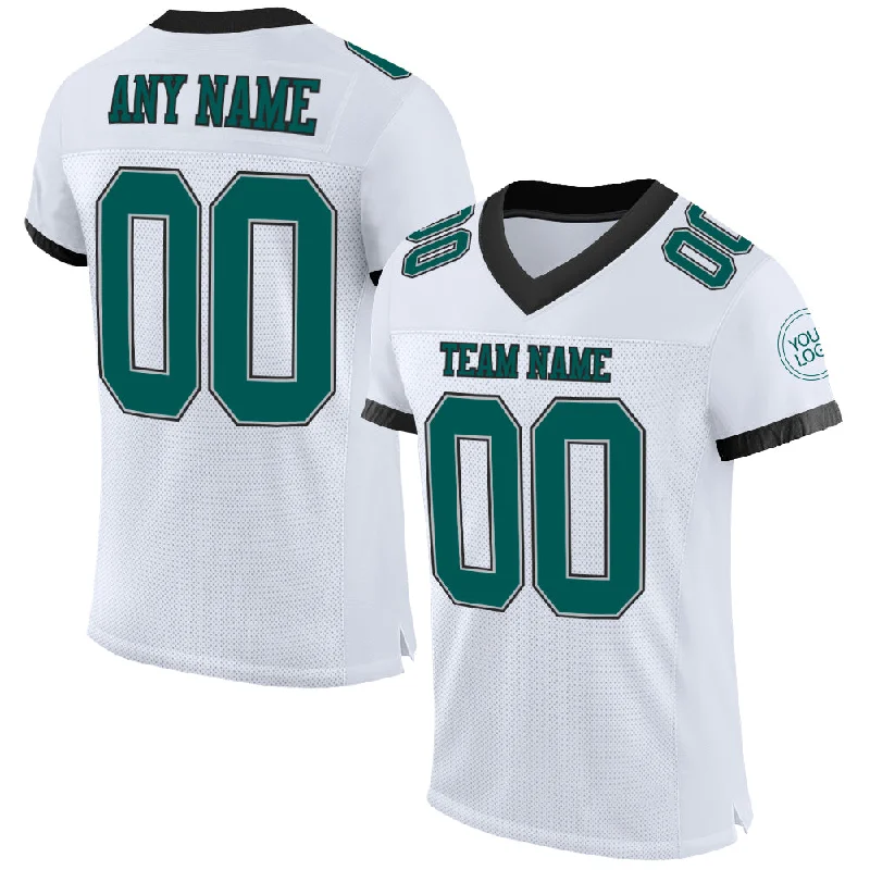 Football Jersey With Sweat Absorption Tech-Custom White Midnight Green-Black Mesh Authentic Football Jersey