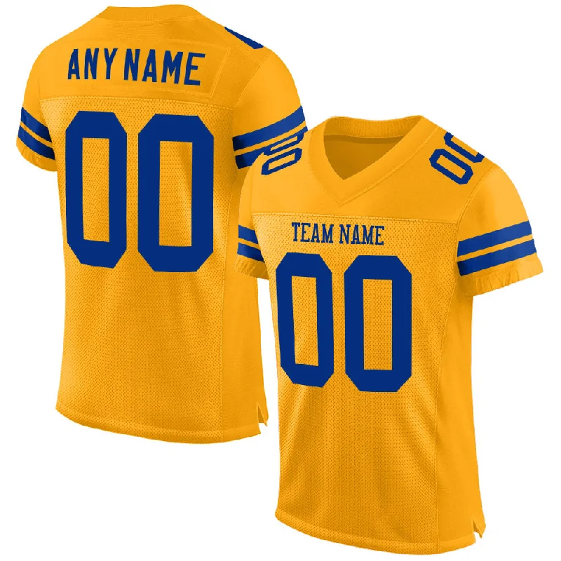 Football Jersey With Sweat Absorption Tech-Custom Gold Royal Mesh Authentic Football Jersey