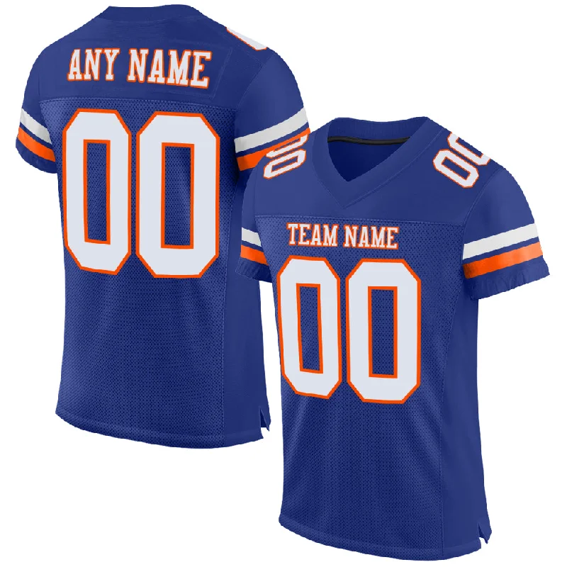 Football Jersey With Reflective Details-Custom Royal White-Orange Mesh Authentic Football Jersey