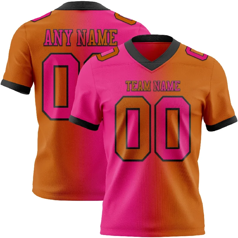 Football Jersey With Wrinkle-Free Design-Custom Texas Orange Hot Pink-Black Mesh Authentic Gradient Fashion Football Jersey