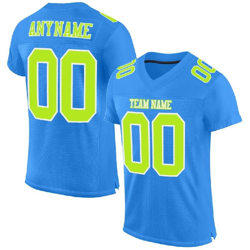 Football Jersey With Urban Fashion Appeal-Custom Powder Blue Neon Green-White Mesh Authentic Football Jersey