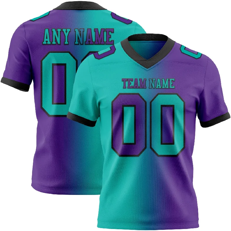 Football Jersey With Classic NFL Style-Custom Purple Aqua-Black Mesh Authentic Gradient Fashion Football Jersey